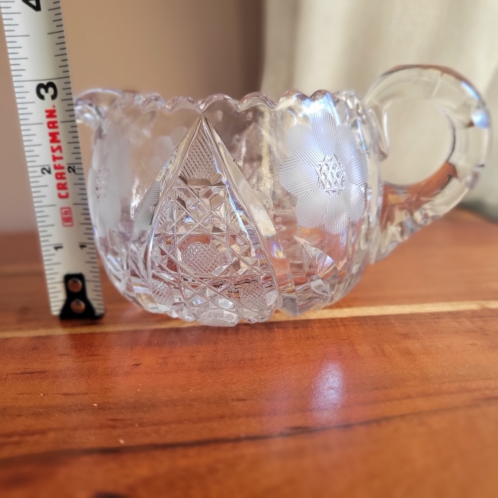 Vintage Crystal Creamer/Pitcher Flower Design American Brilliant Cut Heavy - Picture 5 of 9